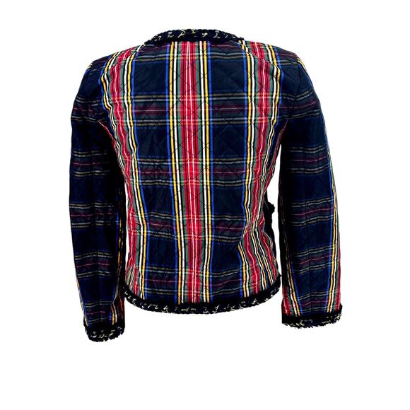 J. Crew Holiday Tartan Plaid Quilted Collarless Jacket w/ Pockets Sz 0 NWT - Picture 5 of 15